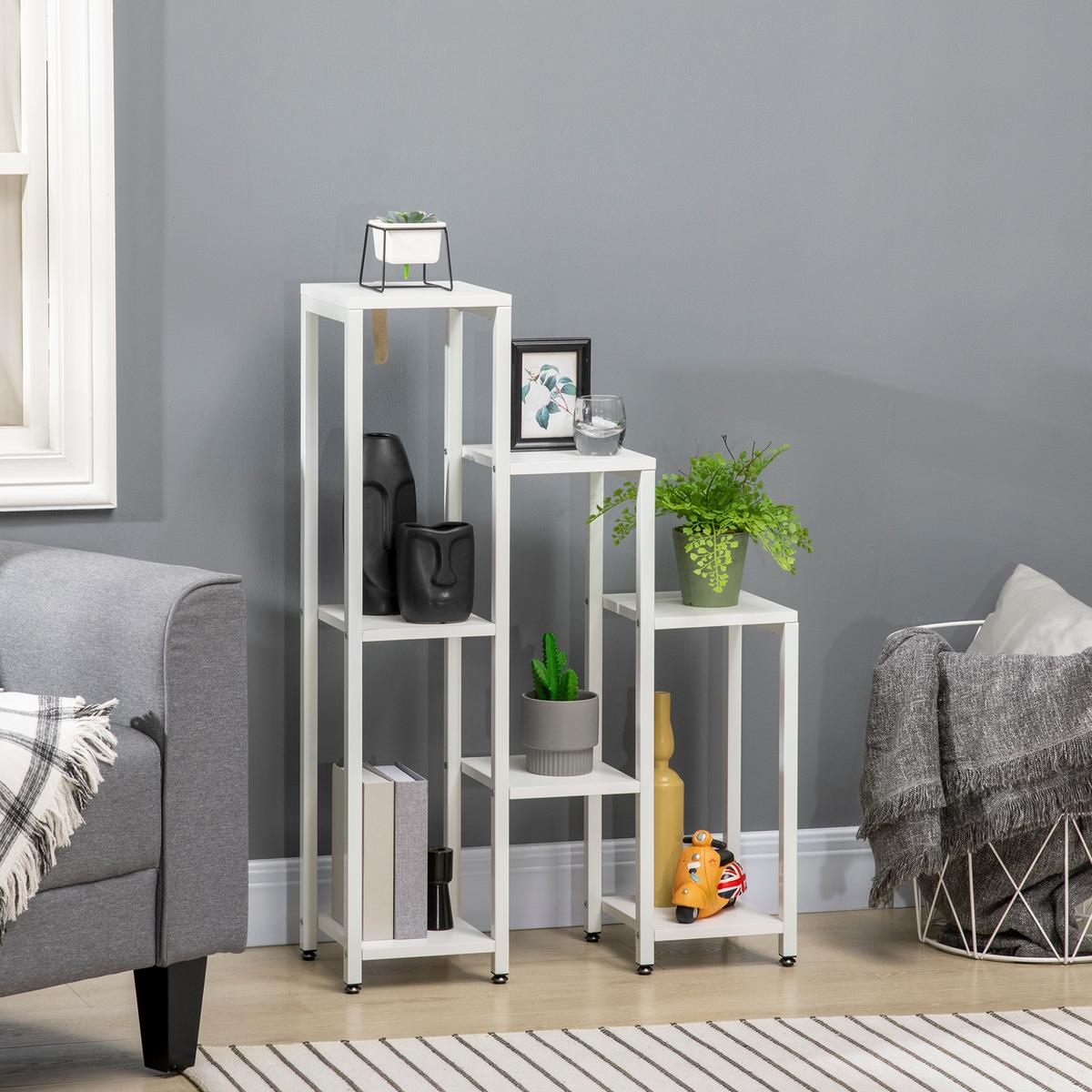 BLUMENSTÄNDER MDF Stahl Weiß - Weiß, Kunststoff (23/94.5/65cm) - Outsunny