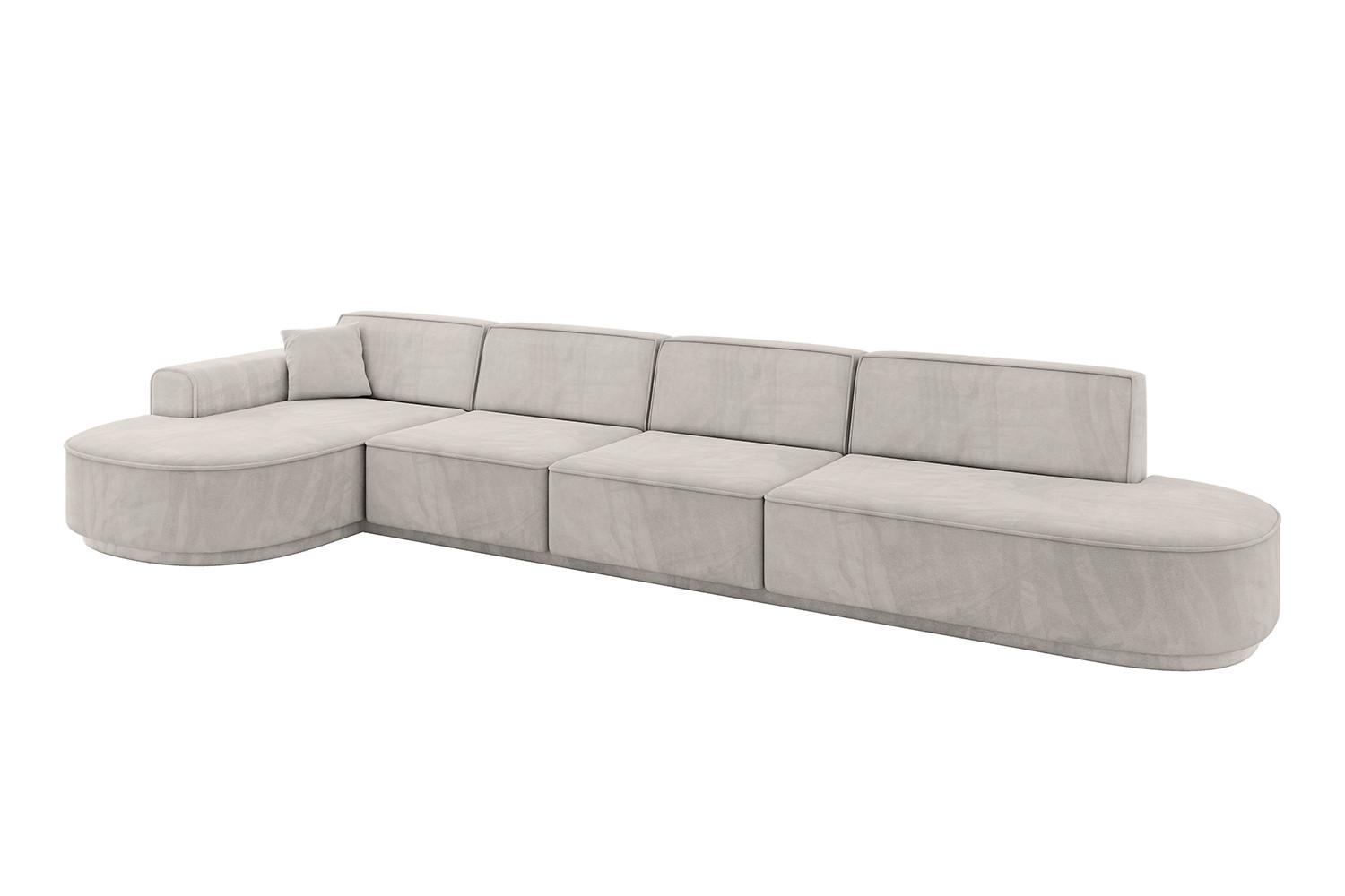 ECKSOFA Ottomane Links MARI-L3-v3 - 413x171x83 cm Hellbraun Velours - Hellbraun/Schwarz, Holzwerkstoff/Kunststoff (413/171cm) - ALTDECOR