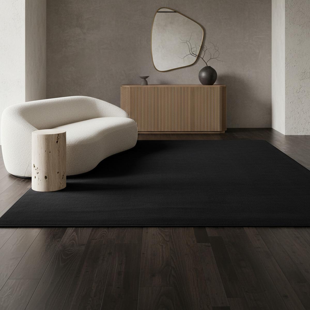 TEPPICH Kurzflor Waschbar LECH in Schwarz, einfarbig, 140 x 200 cm - Schwarz, Textil (200/140cm) - KADIMA DESIGN