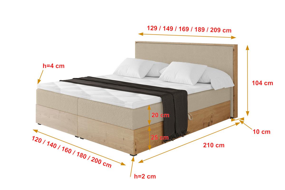 BOXBETT LOLLI9 - 200x200 - H4 Creme - Champagner, Holzwerkstoff (200/200cm) - ALTDECOR