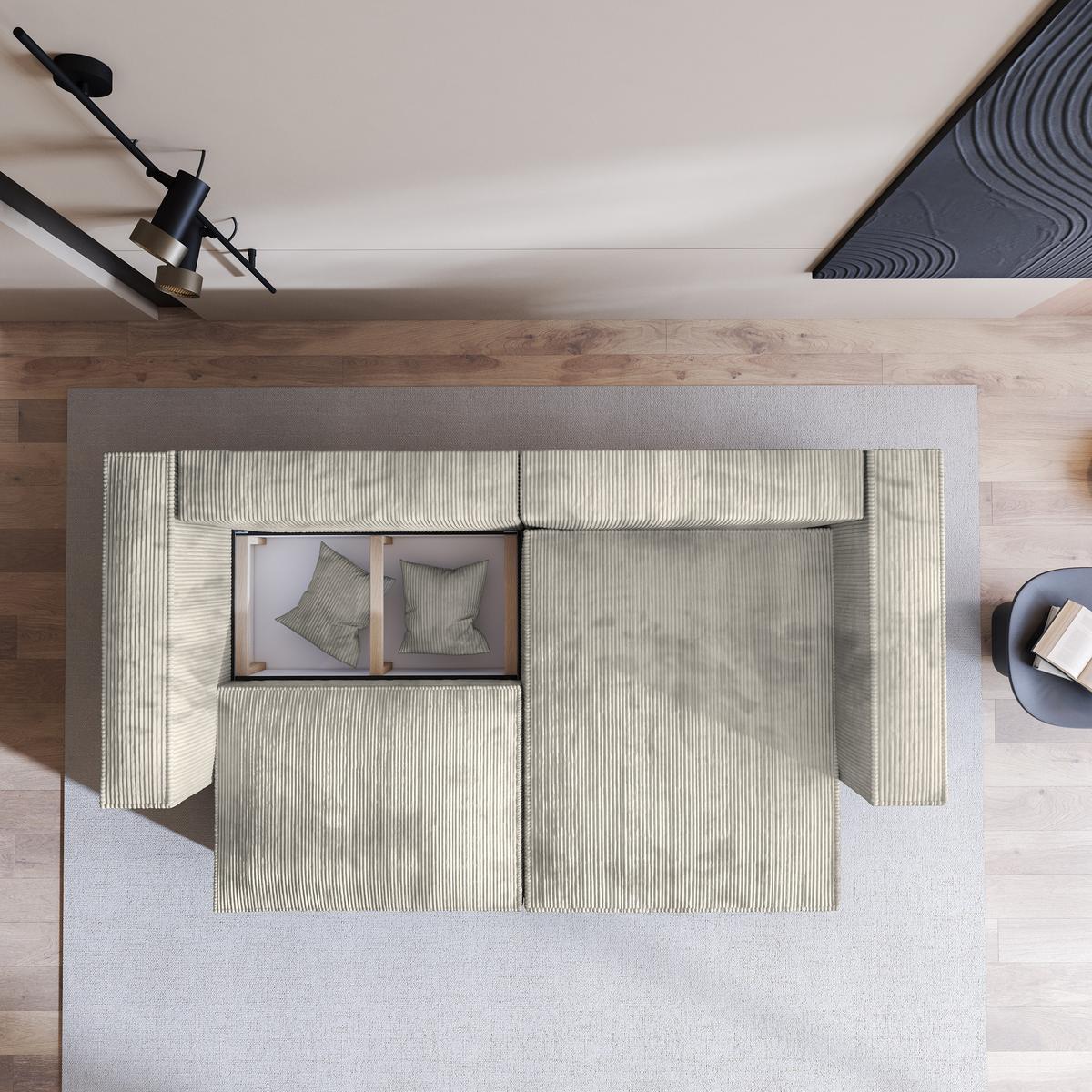 ECKSOFA NERIO P Creme Kordstoff mit Schlaffunktion - Creme/Grau, Holz/Kunststoff (245/148cm) - MASSENO