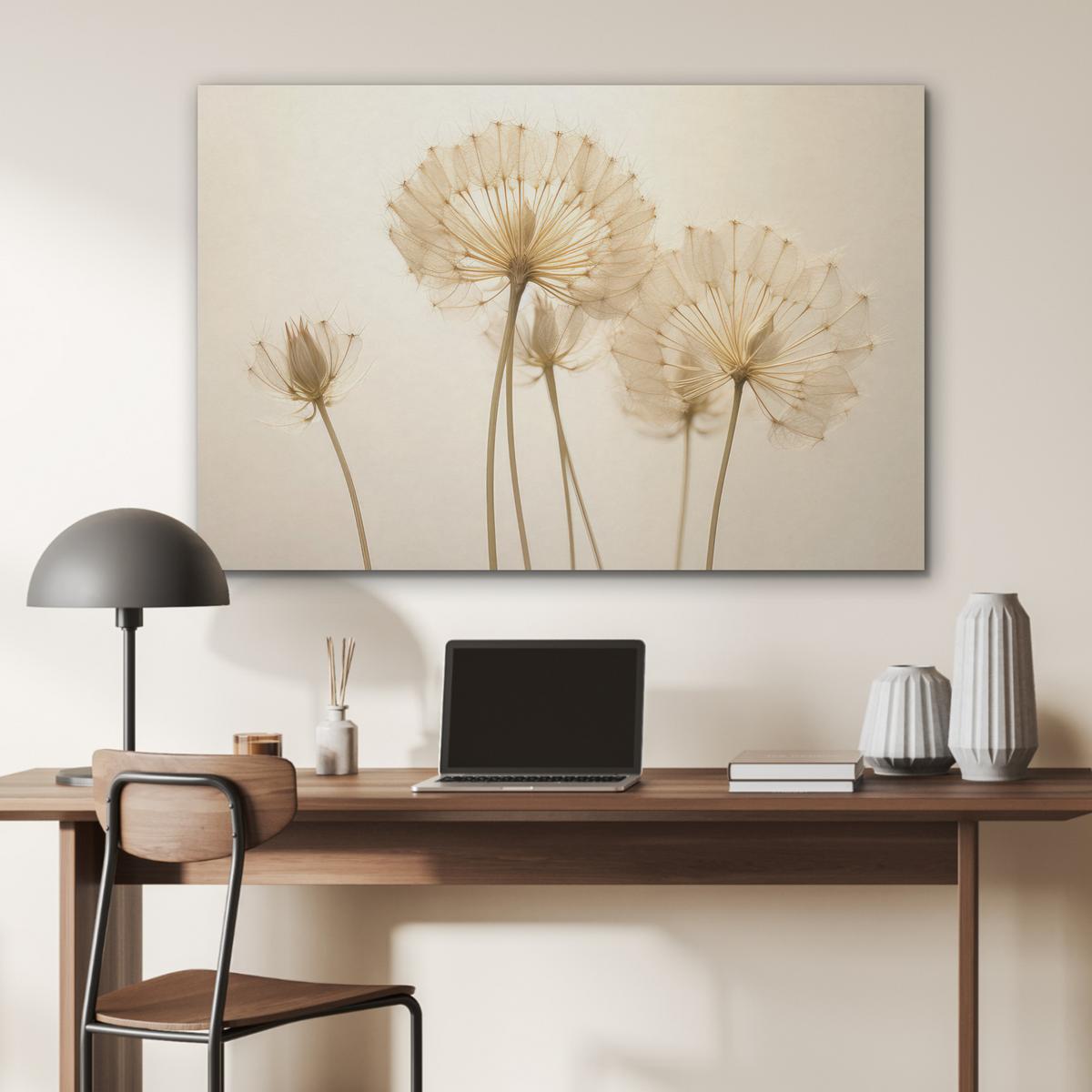 AKUSTIKBILD Sonnenlicht - Löwenzahn - Botanisch - Blumen Akustikpaneele 90x60 cm - Creme, Kunststoff (90/60/0.9cm) - MuchoWow
