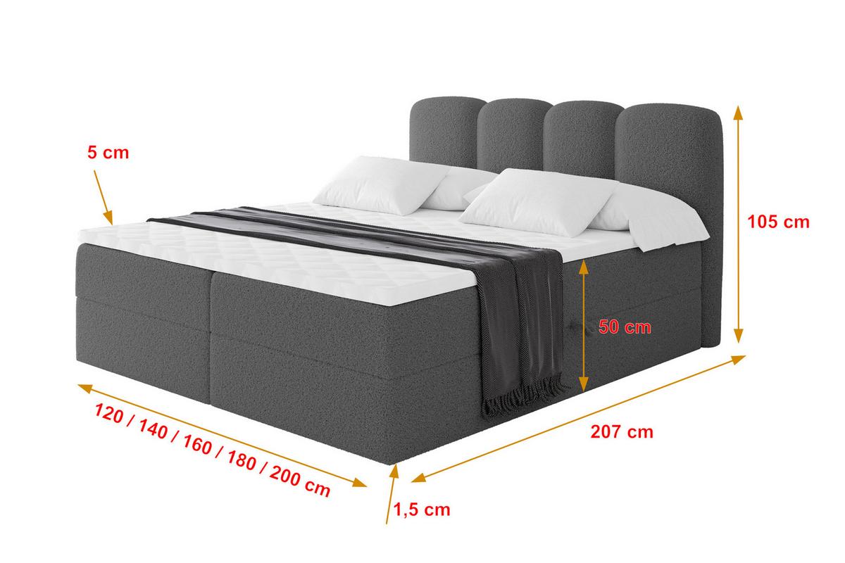 BOXBETT mit Matratze H4 - NINA - 180x200 cm Grau - Titanfarben, Holzwerkstoff (180/200cm) - ALTDECOR