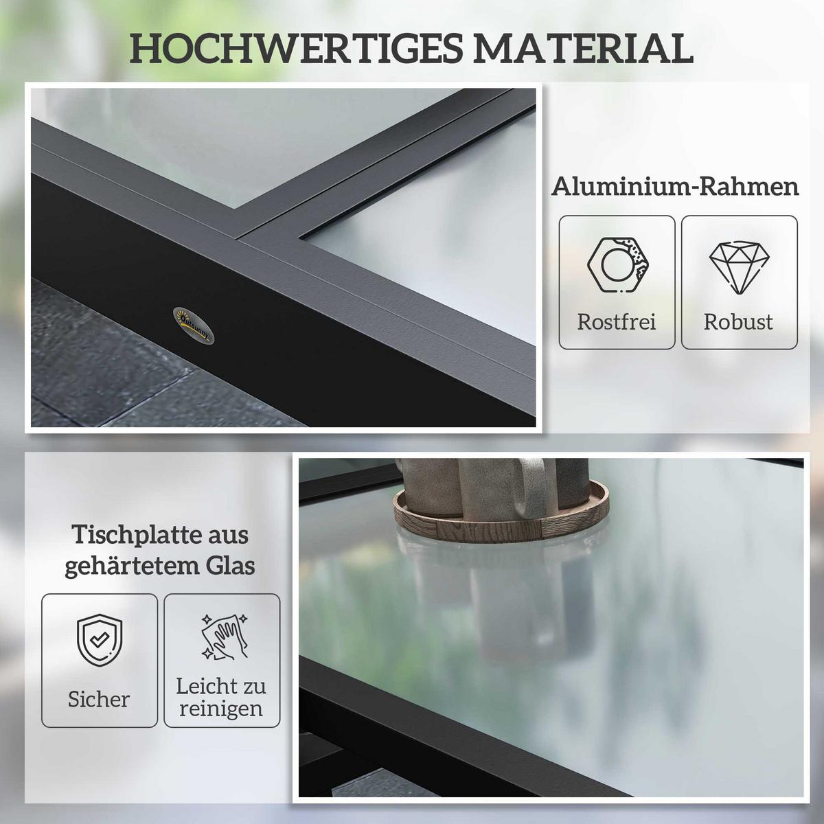 GARTENTISCH ausziehbar Aluminium 160x80 cm Wetterfest Buffettisch rutschfest - Schwarz/Weiß, Metall (160/80/75cm) - Outsunny