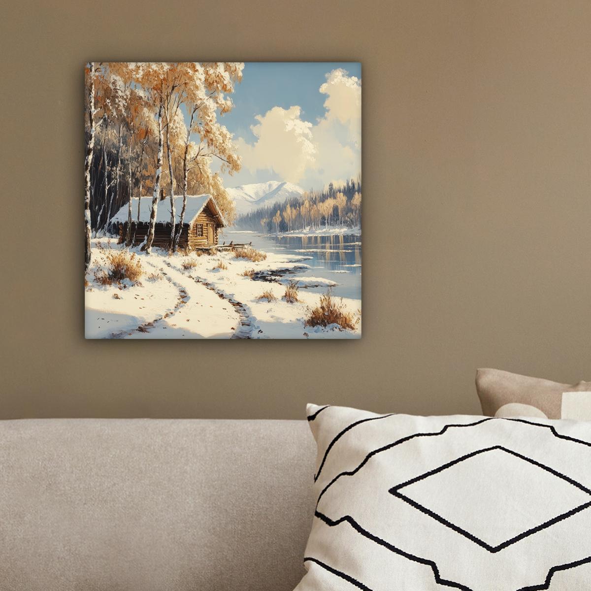 LEINWANDBILD Winter - Schnee - Zuhause - Natur Deko Wohnzimmer 20x20 cm - Hellbraun, Textil (20/20cm) - MuchoWow