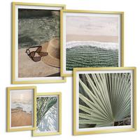 BILDER SET 5er Set - 50x50 cm & 20x30 cm & 40x60 cm Goldrahmen - Strandhut und Sonnenbrille - Goldfarben, Kunststoff (40/60cm) - TULUP