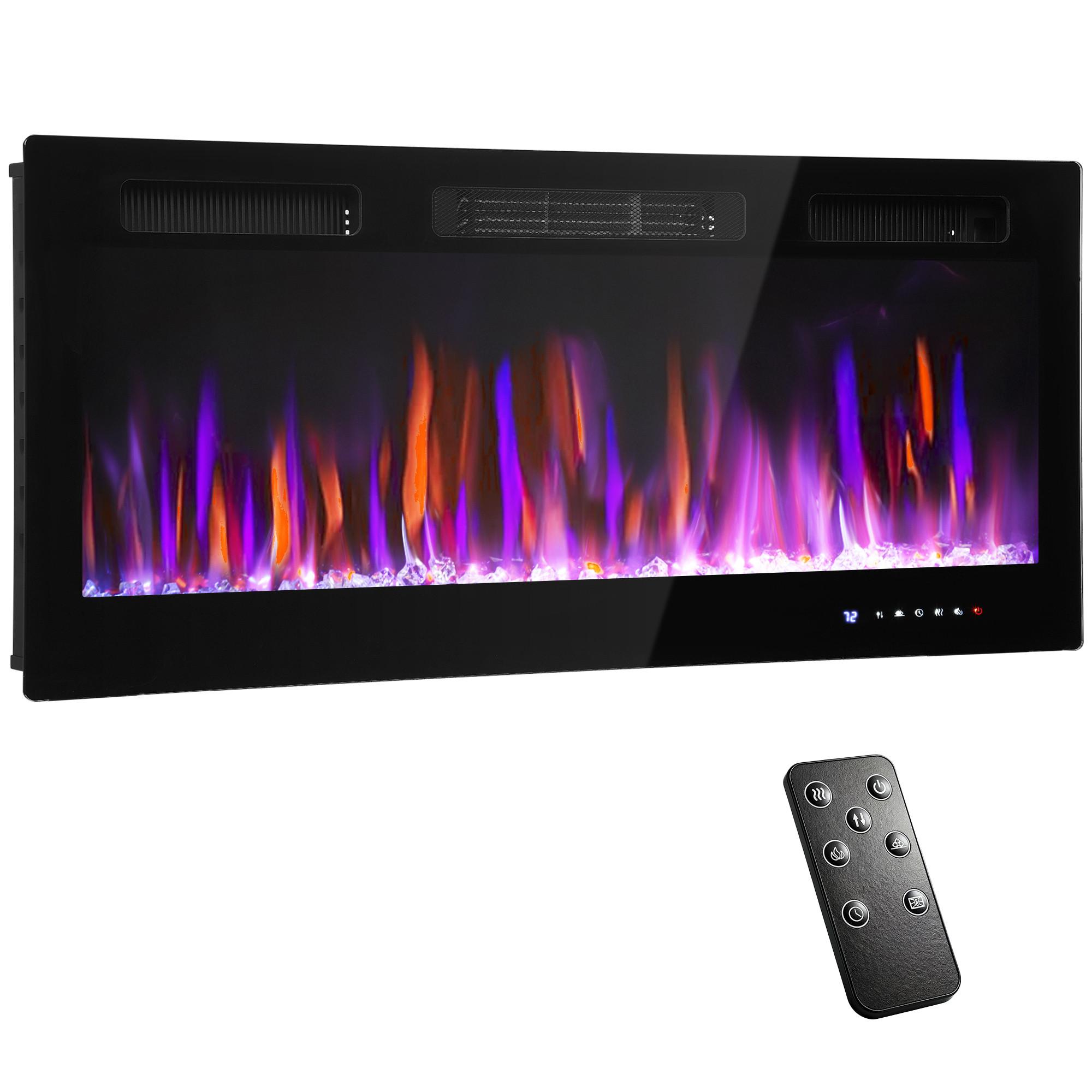 ELEKTROKAMIN mit Heizung 11 farbigen Flammeneffekten 12 Kristallfarben - Schwarz, Metall (9.4/47/106.7cm) - HOMCOM