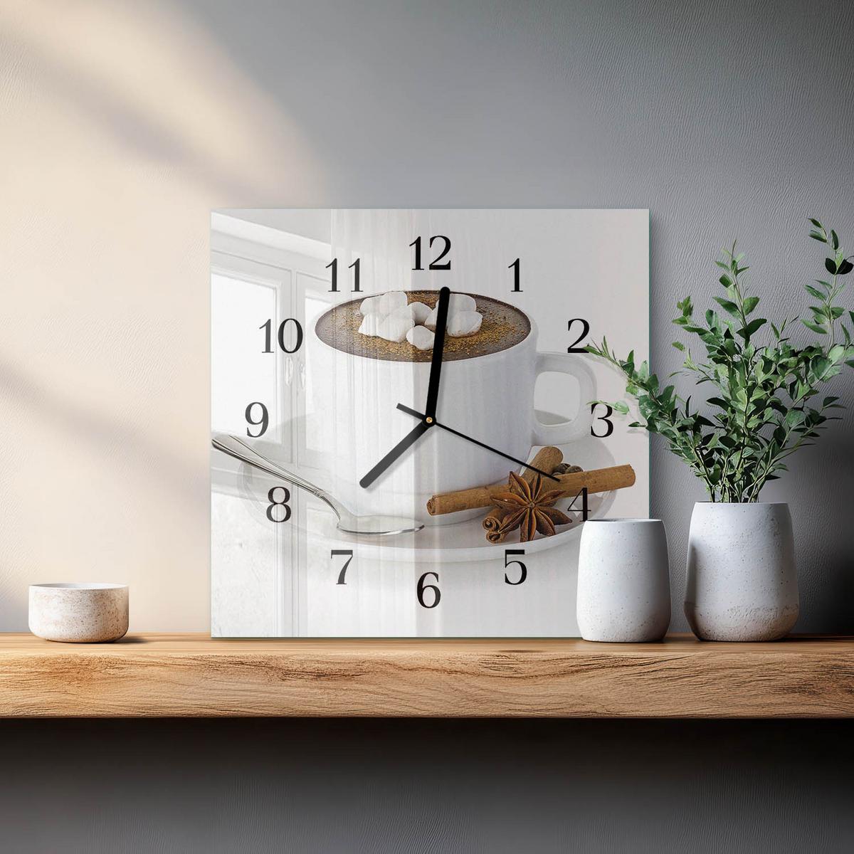 WANDUHR aus Glas 30x30 cm - Schokolade - Weiß, Glas (30/30/0.4cm) - TULUP