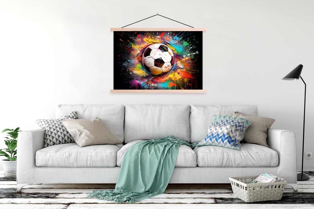 POSTER MIT MAGNETLEISTEN Fußball - Farbe - Farben - Schwarz - Weiß Magnetleiste 120x80 cm - Weiß, Textil (120/80/0.15cm) - MuchoWow