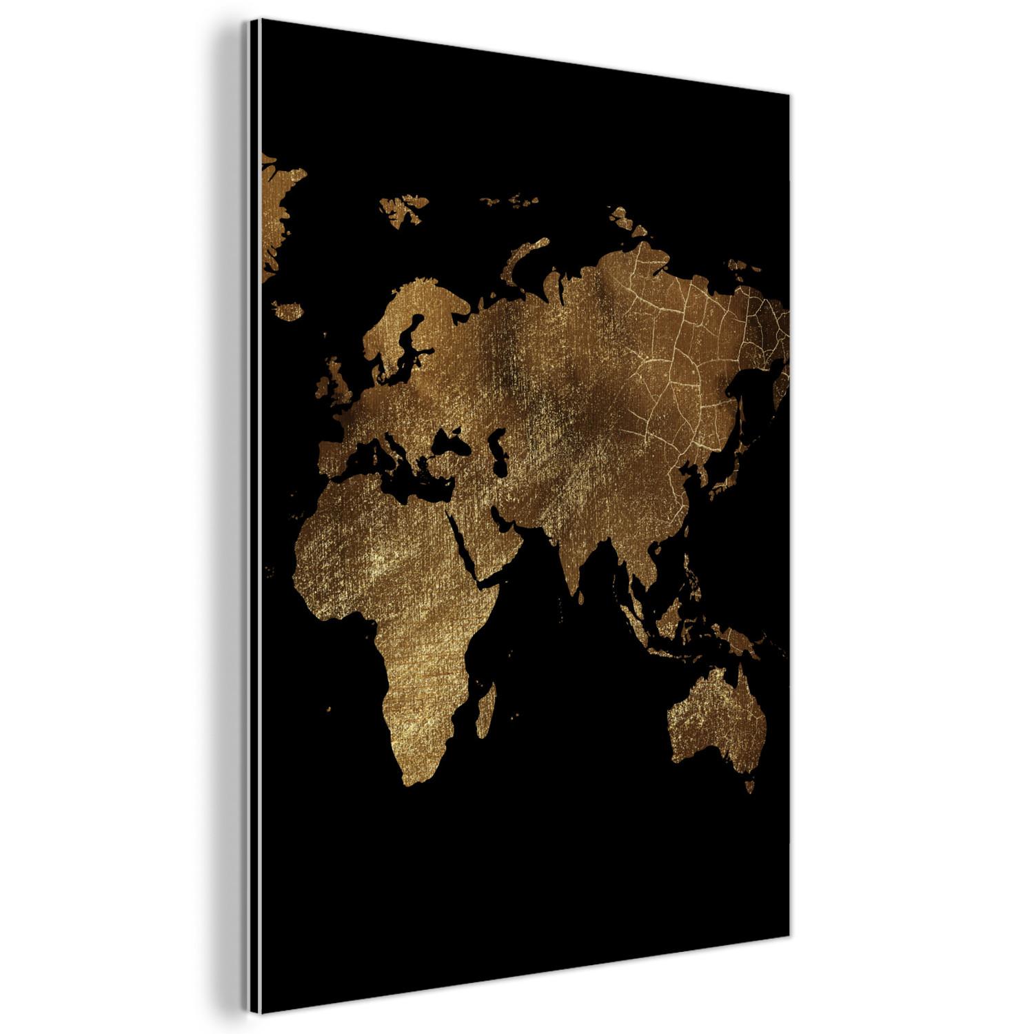 METALLBILD Weltkarte - Gold - Luxus - Erde - Schwarz 60x80 cm - Goldfarben, Metall (60/80cm) - MuchoWow