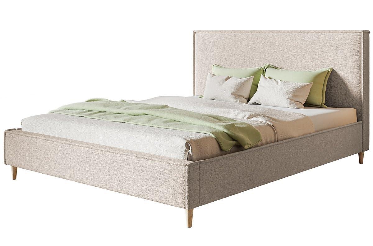 POLSTERBETT LUX RICO mit Kopfteil, 160 x 200 cm, Doppelbett mit Lattenrost aus Holz, Boucle-Stoff Beige, Füße in Farbe: Braun - Beige, Holz/Textil (160/200cm) - Alpi-Möbel