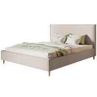 POLSTERBETT LUX RICO mit Kopfteil, 160 x 200 cm, Doppelbett mit Lattenrost aus Holz, Boucle-Stoff Beige, Füße in Farbe: Braun - Beige, Holz/Textil (160/200cm) - Alpi-Möbel
