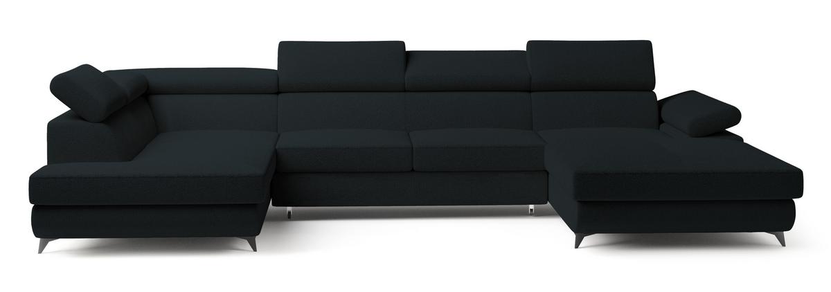 WOHNLANDSCHAFT RUBANO L-S Schwarz Boucle-Stoff mit Schlaffunktion - Schwarz, Holz (339/89/190cm) - MASSENO