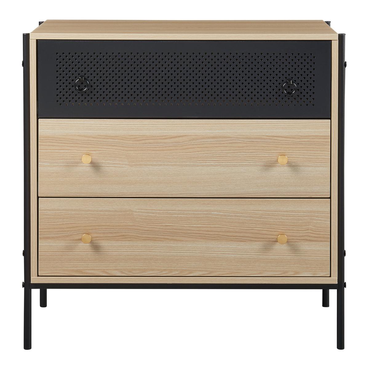 KOMMODE Tysnes - Eichefarben/Schwarz, Holzwerkstoff/Metall (80/80/40cm) - [en.casa]