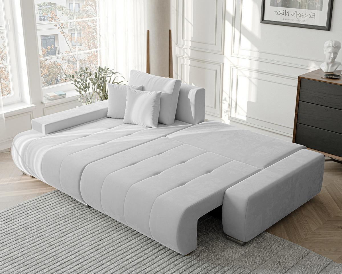 ECKSOFA NIKO Links, mit Schlaffunktion und Bettkasten, Hellgrau - Hellgrau, Textil (227/153cm) - Idohome