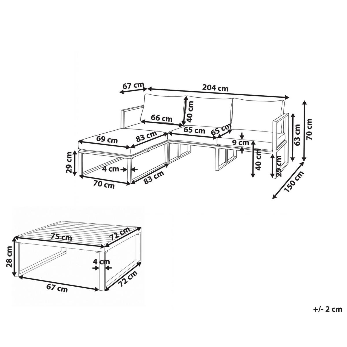GARTEN-ECKSOFA mit Tisch 3-Sitzer Metall Grün Olang - Hellgrau/Grau, Metall - Beliani