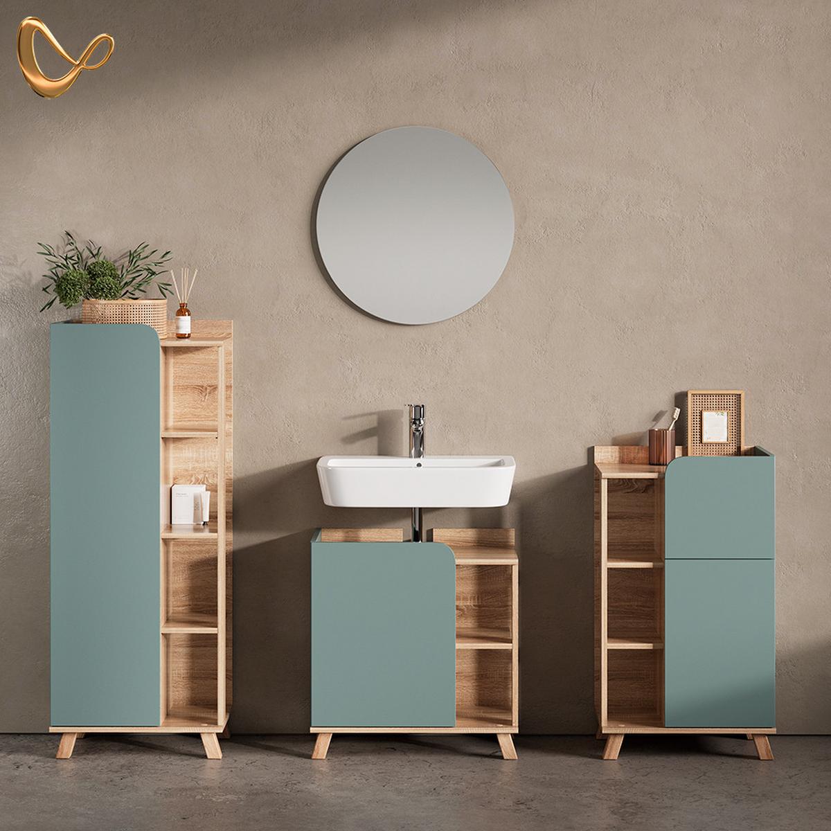 BADMÖBEL-SET Marano Blau-Grau 4 Teile - Blaugrau, Holzwerkstoff (35/65/60cm) - Livinity®
