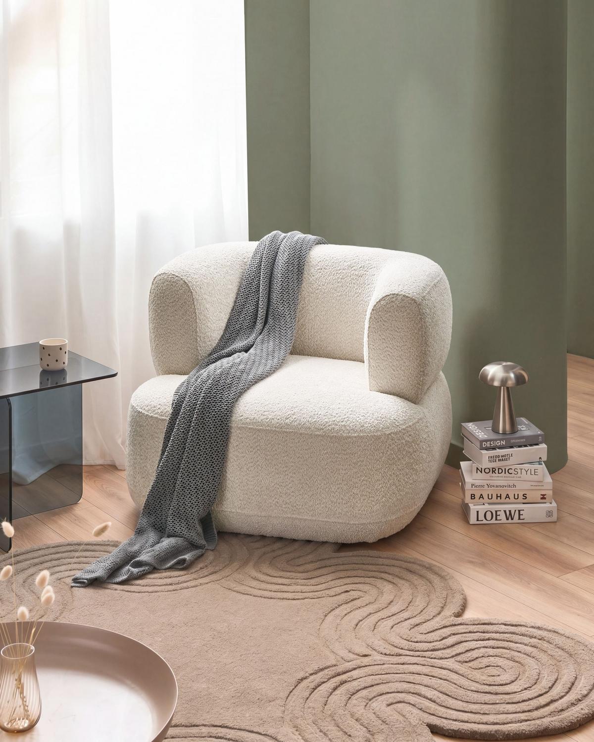 SESSEL Chenillegewebe Hellbeige Lohja - Beige, Textil (92/73/88cm) - Beliani