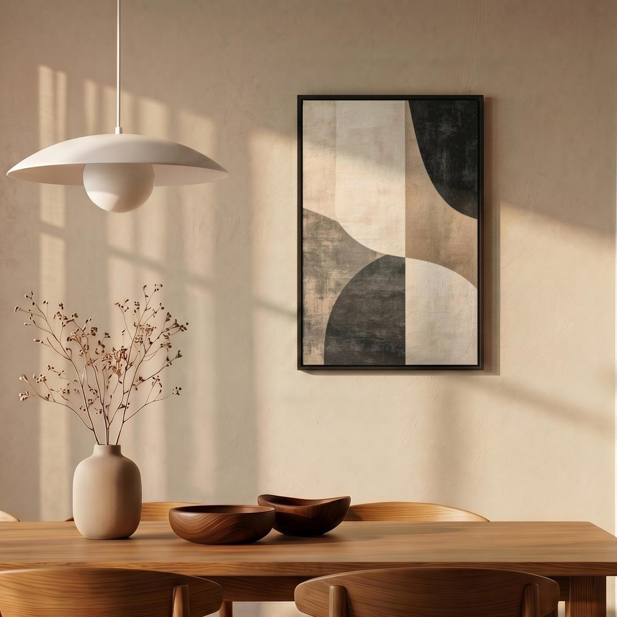 LEINWAND Bilder mit Rahmen - Abstrakt - Flugzeuge - Schwarz - Rund - 40x60 - Beige, Textil (40/60cm) - MuchoWow