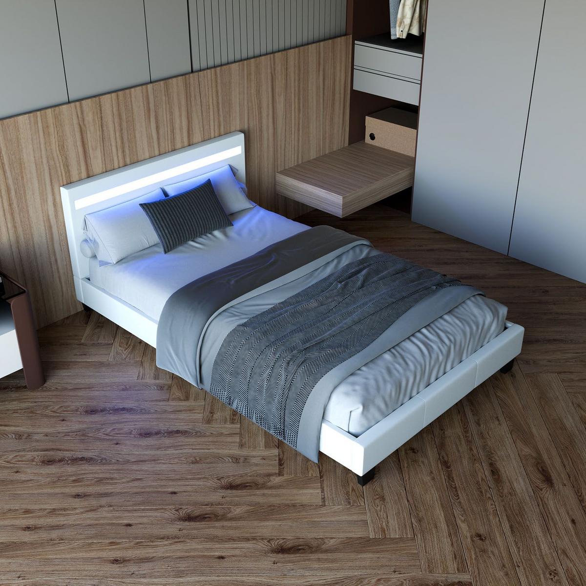 POLSTERBETT Paris mit LED weiß 120x200cm - Weiß, Holzwerkstoff (120/200cm) - Juskys