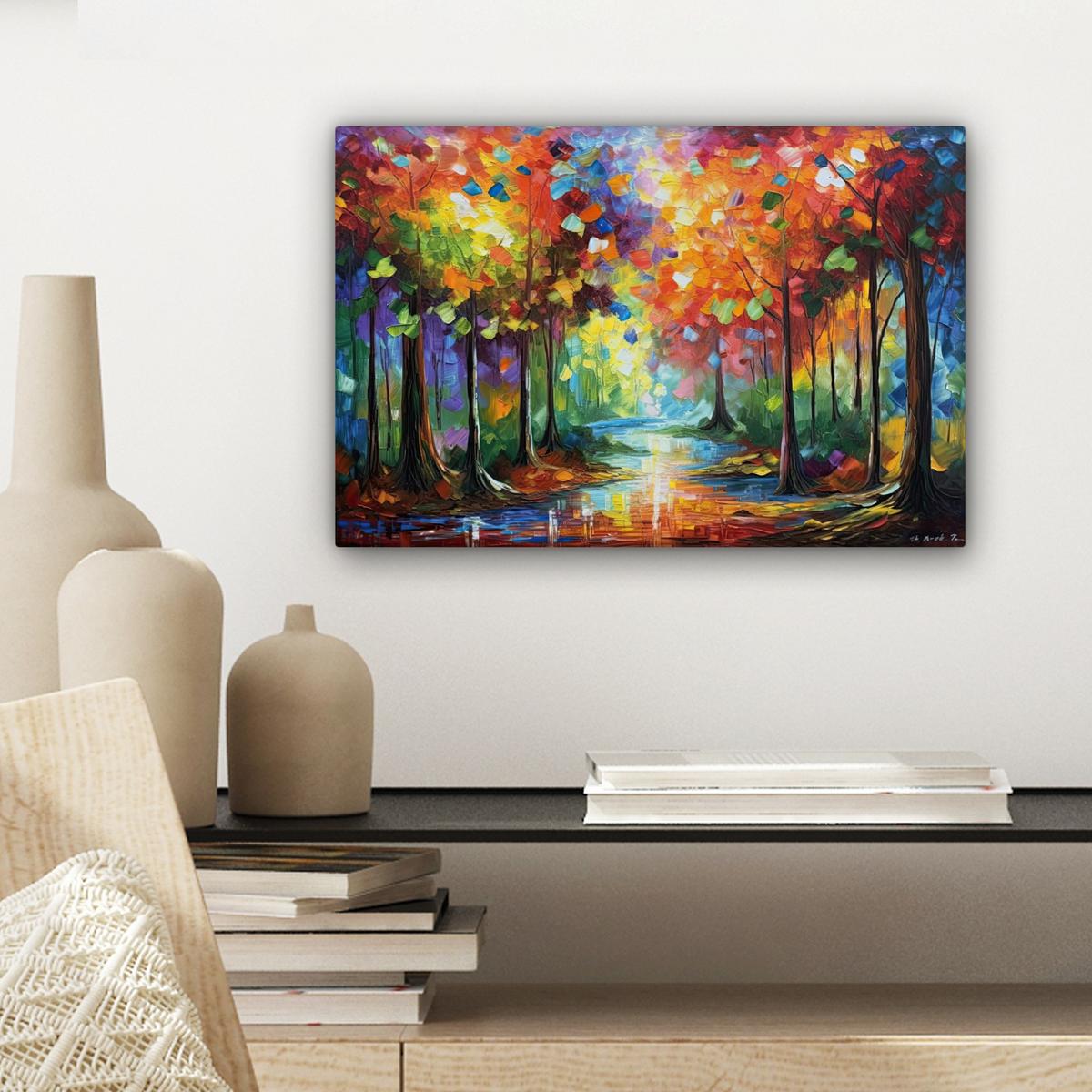 LEINWANDBILD Landschaft - Wald - Farben - Natur Deko Schlafzimmer 30x20 cm - Multicolor, Textil (30/20cm) - MuchoWow