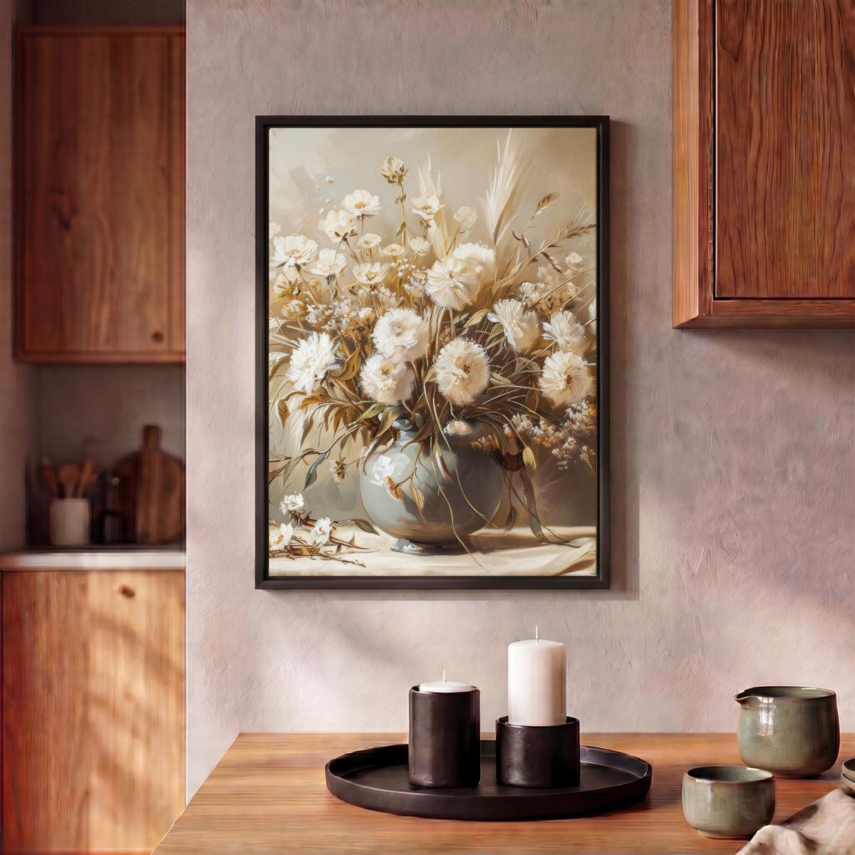 LEINWAND Bilder mit Rahmen - Blumen - Vase - Stilleben - Beige - 30x40 - Creme, Textil (30/40cm) - MuchoWow
