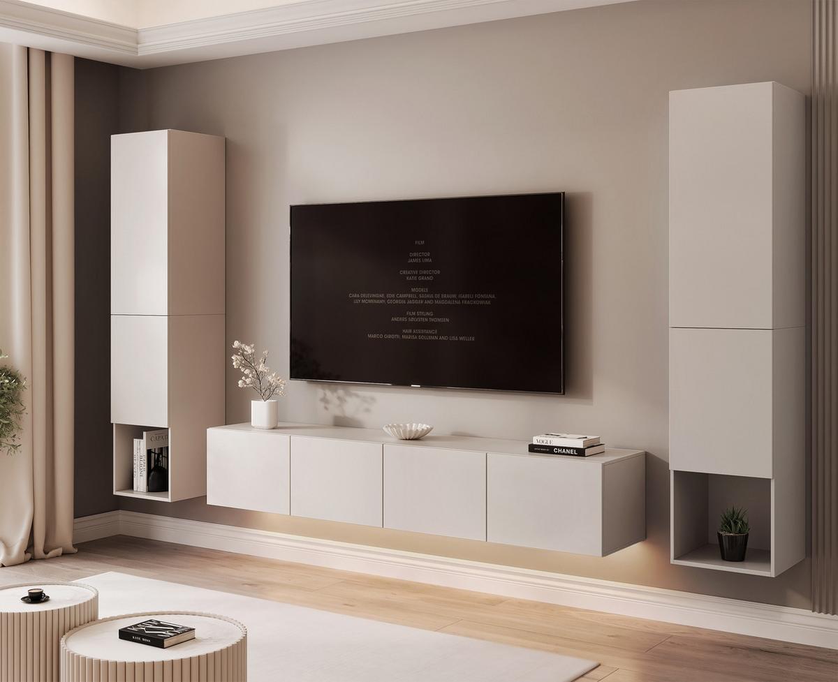WOHNWAND ANGEL LINE II 3-teilig, mit LED-Beleuchtung, Kaschmir - Kaschmir, Holzwerkstoff (280/180/40cm) - Idohome