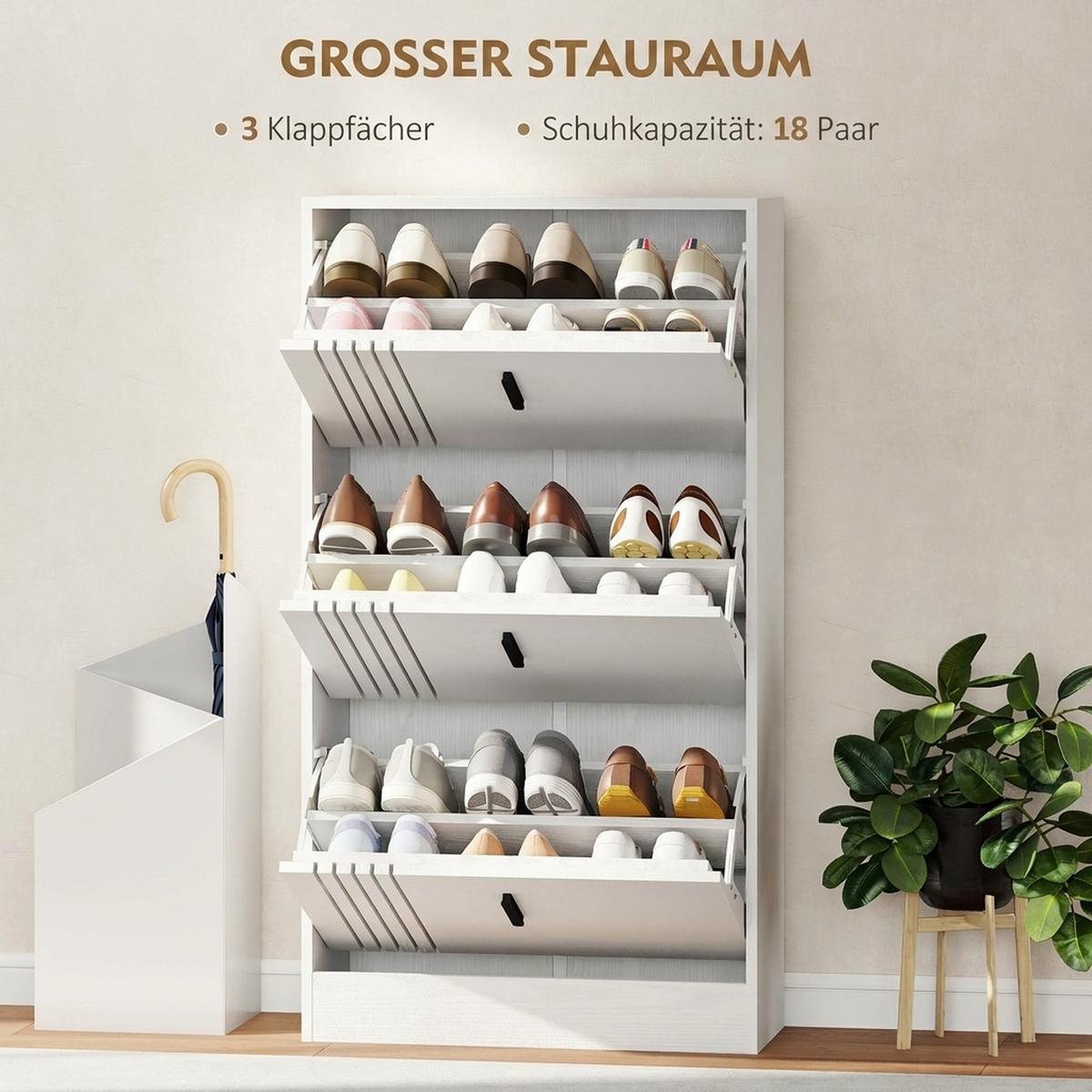 SCHUHSCHRANK MDF Weiß - Schwarz/Weiß, Holzwerkstoff/Metall (24/117/63cm) - HOMCOM