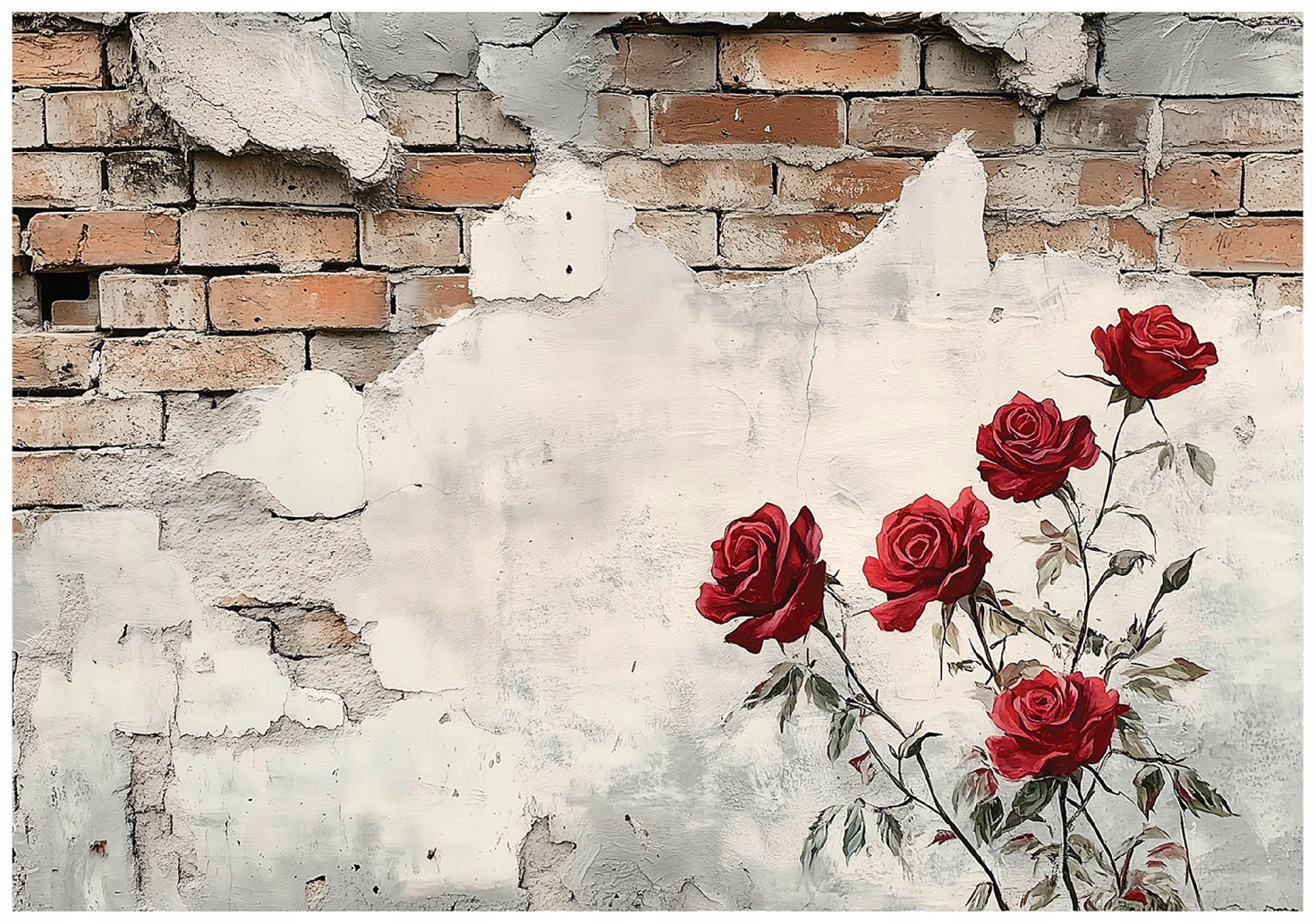 FOTOTAPETE Betonwand Blumen Vlies Tapete Wohnzimmer Schlafzimmer 200x140 - Multicolor, Papier (200/140cm) - Wallarena