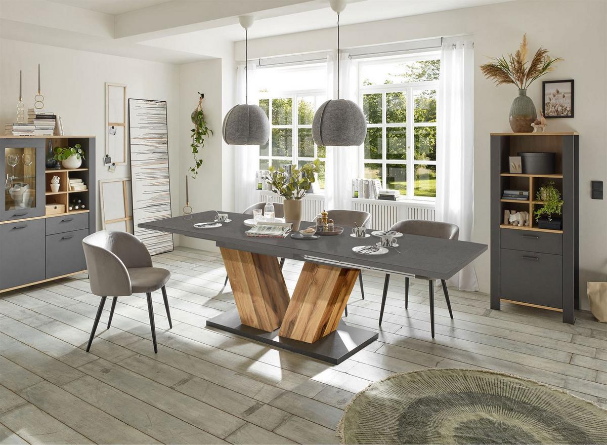 ESSTISCH ausziehbar Elena 160x90x76 Plankeneiche/Graphit - Hellgrau, Holzwerkstoff (160/90/76cm) - 58aufmkessel