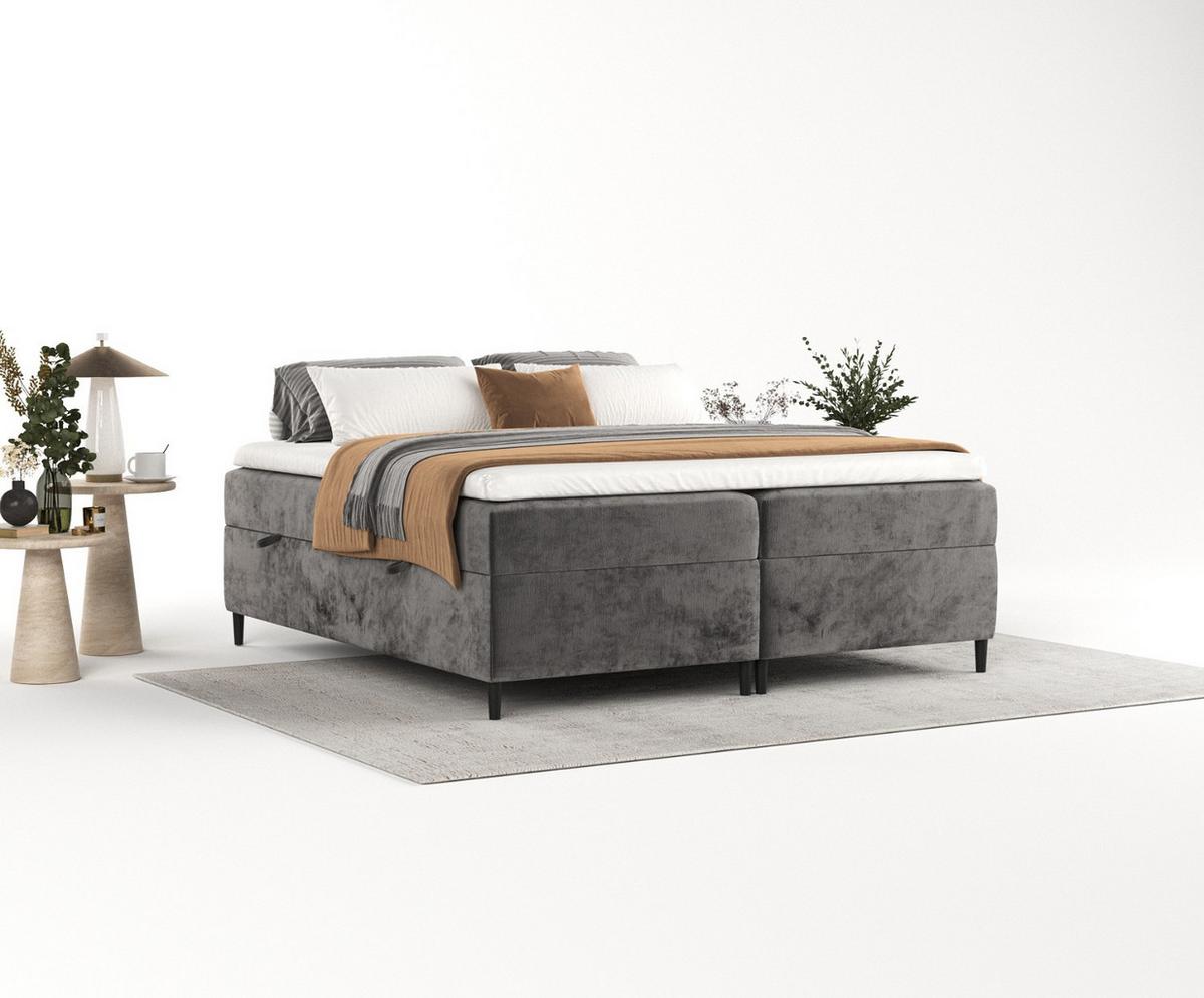 BOXBETT Theo 160/200 cm Stahl im Lotta Stoff - Graphitfarben/Schwarz, Holz/Holzwerkstoff (160/200cm) - AltaBeds