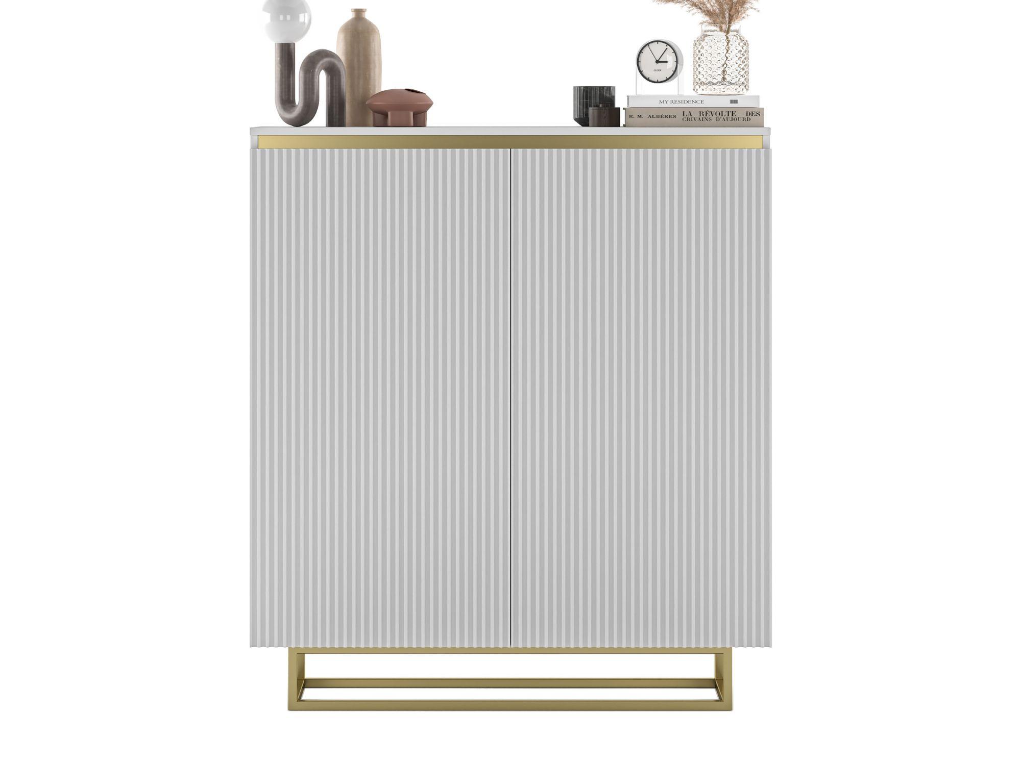 HIGHBOARD Selene 2D Weiß Matt 111 cm goldfarbener Rahmen - Goldfarben/Weiß, Holzwerkstoff/Metall (111/125/35cm) - Meble Lindner