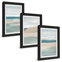 BILDER SET 3er Set - 20x30 cm Schwarzer Rahmen - Abstrakte blaue Landschaften - Schwarz, Kunststoff (20/30cm) - TULUP