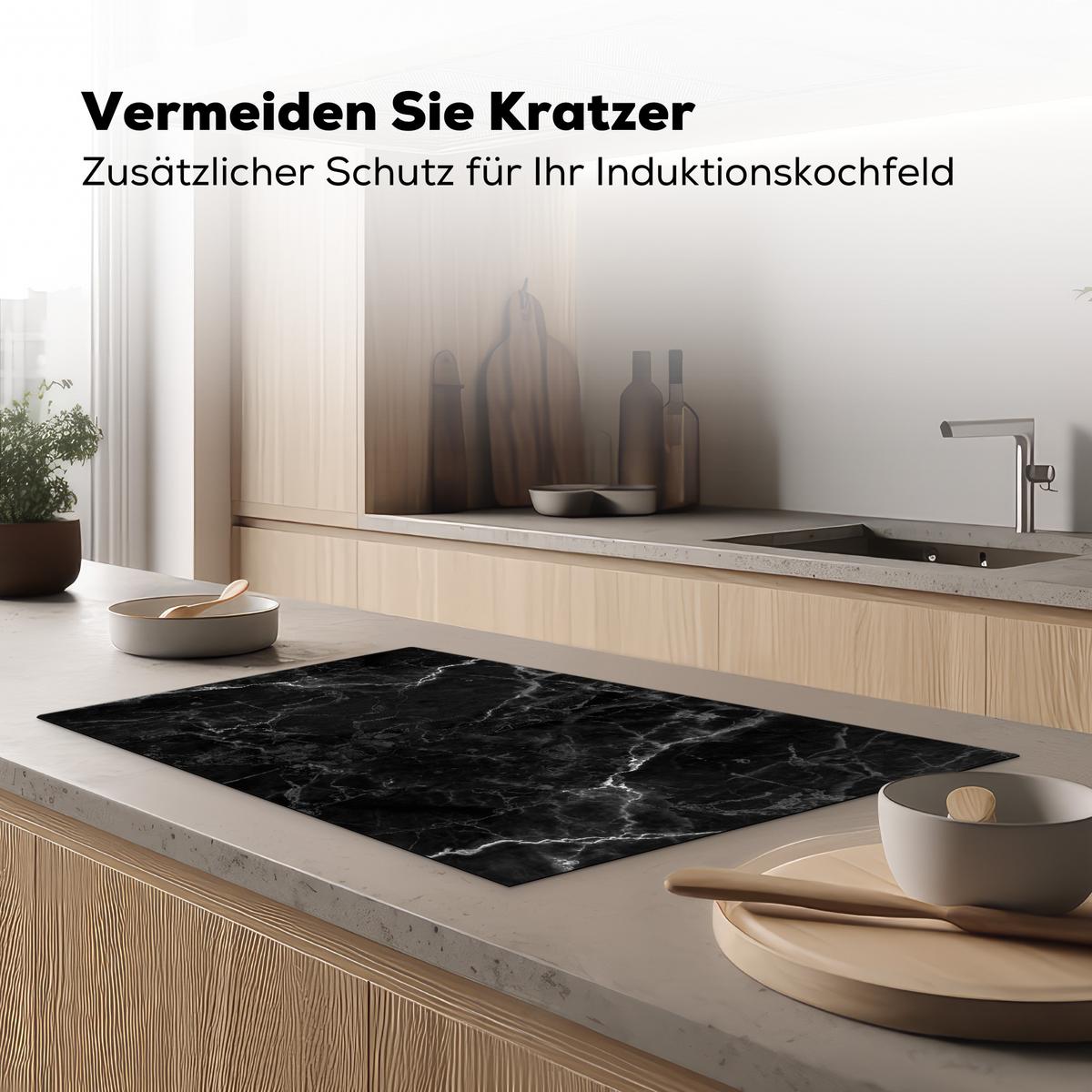 HERDABDECKPLATTE Marmor - Schwarz - Weiß - Textur - Marmoroptik Induktionsmatte 83x51 cm - Silberfarben, Kunststoff (83/51.5/0.2cm) - MuchoWow