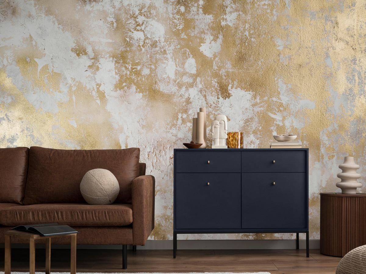 FOTOTAPETE für Wohnzimmer Modern Beton Gold Ornamente 250x175 - Beige/Braun, Papier (250/175cm) - Muralo