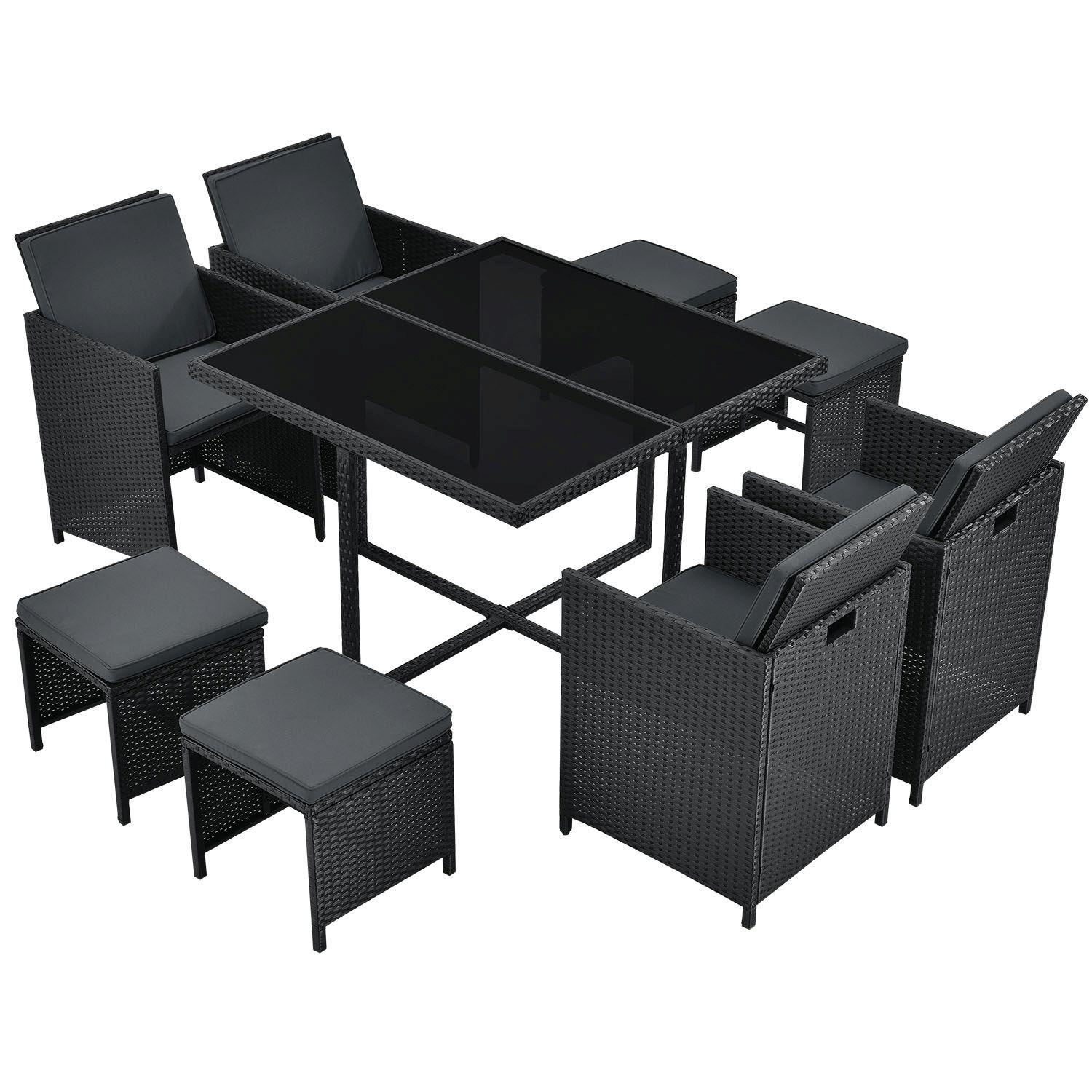 GARTENMÖBELSET Baracoa schwarz 9-tlg. - Schwarz, Kunststoff/Metall - Juskys