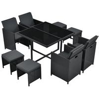 GARTENMÖBELSET Baracoa schwarz 9-tlg. - Schwarz, Kunststoff/Metall - Juskys