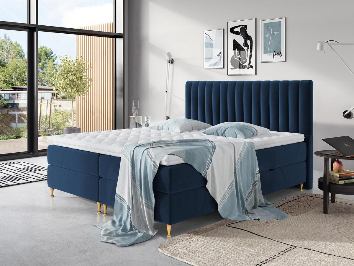 BOXBETT Elegance - H3 - Blau/Goldfarben, Holz/Textil (140/200cm) - MIRJAN24