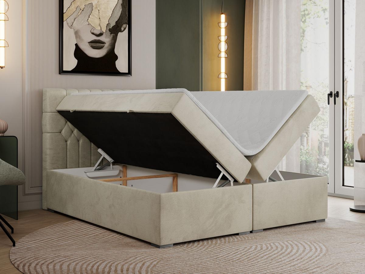 BOXBETT PERA 140/200 Beige Velvet - H3 - Beige, Holz/Textil (140/200cm) - MKS