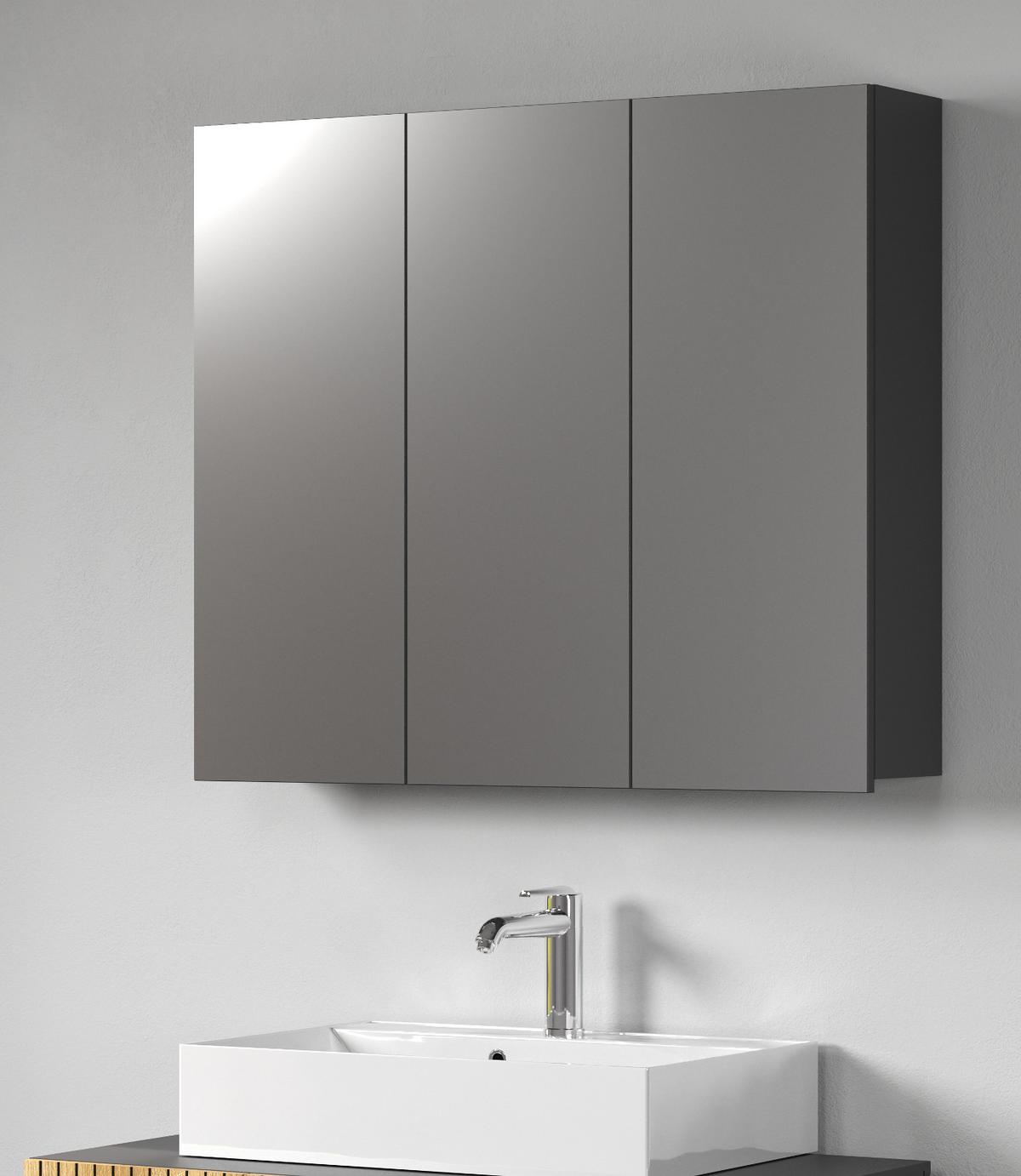 SPIEGELSCHRANK grau 90 cm, Badschrank 3-türig - Klar/Anthrazit, Glas/Holzwerkstoff (90/80/20cm) - Top.Furn