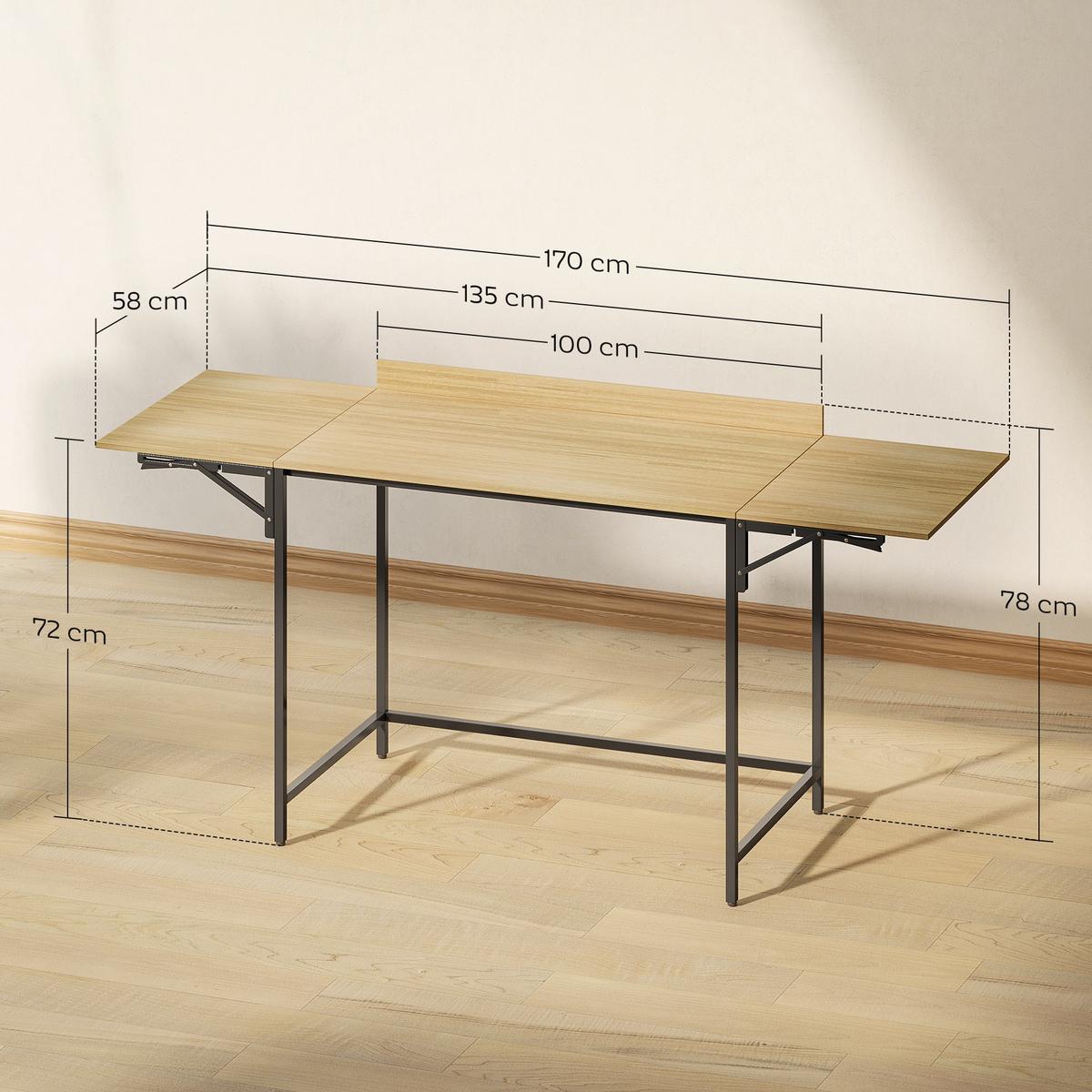 SCHREIBTISCH Klappbar Computertisch Bürotisch mit Modern-Design, Metallgestell - Eichefarben/Schwarz, Holzwerkstoff/Metall (170/58/78cm) - HOMCOM