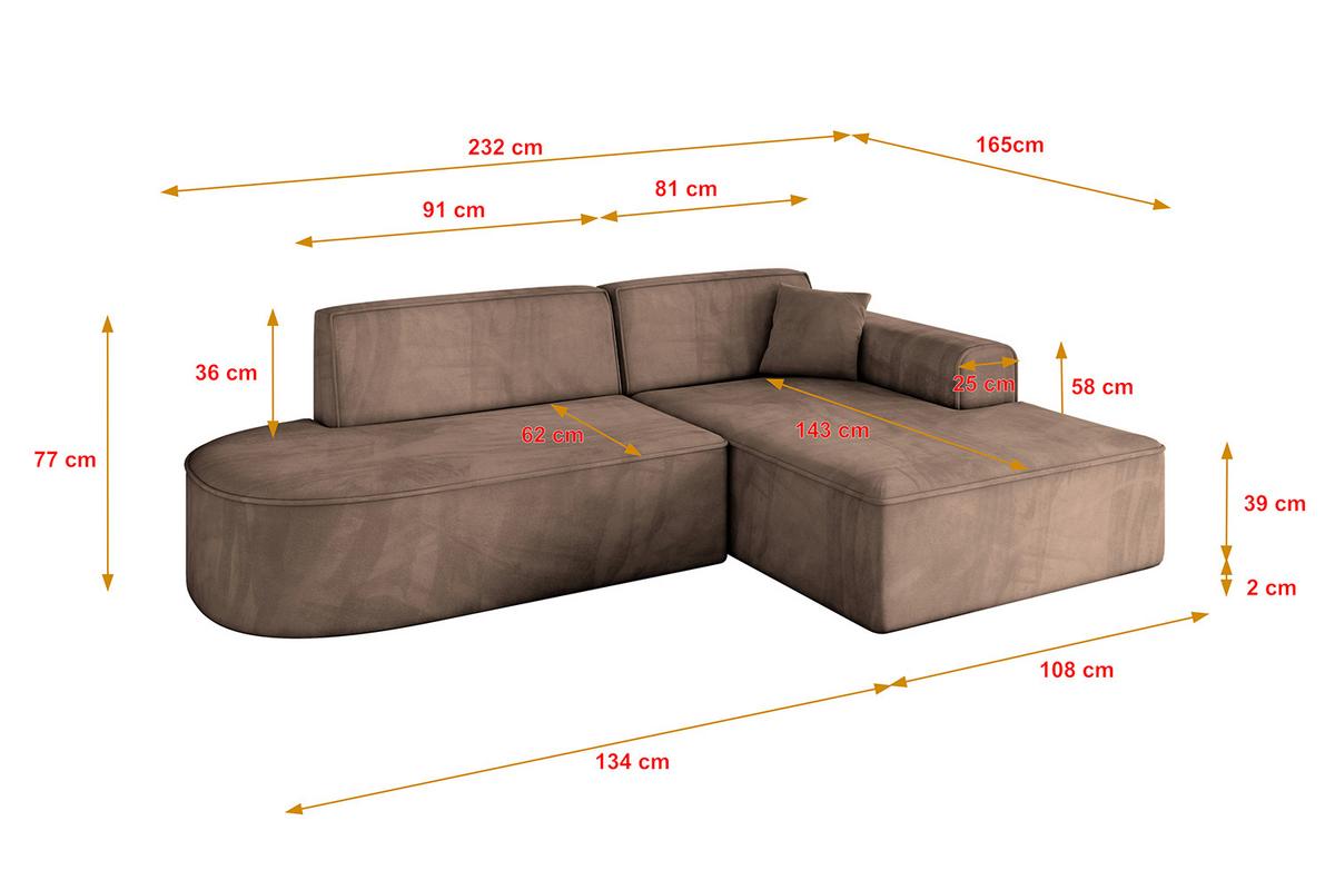 ECKSOFA Ottomane Rechts IREA-L1-v3 - 232x165x77 cm Braun - Braun, Holzwerkstoff/Textil (232/165cm) - ALTDECOR