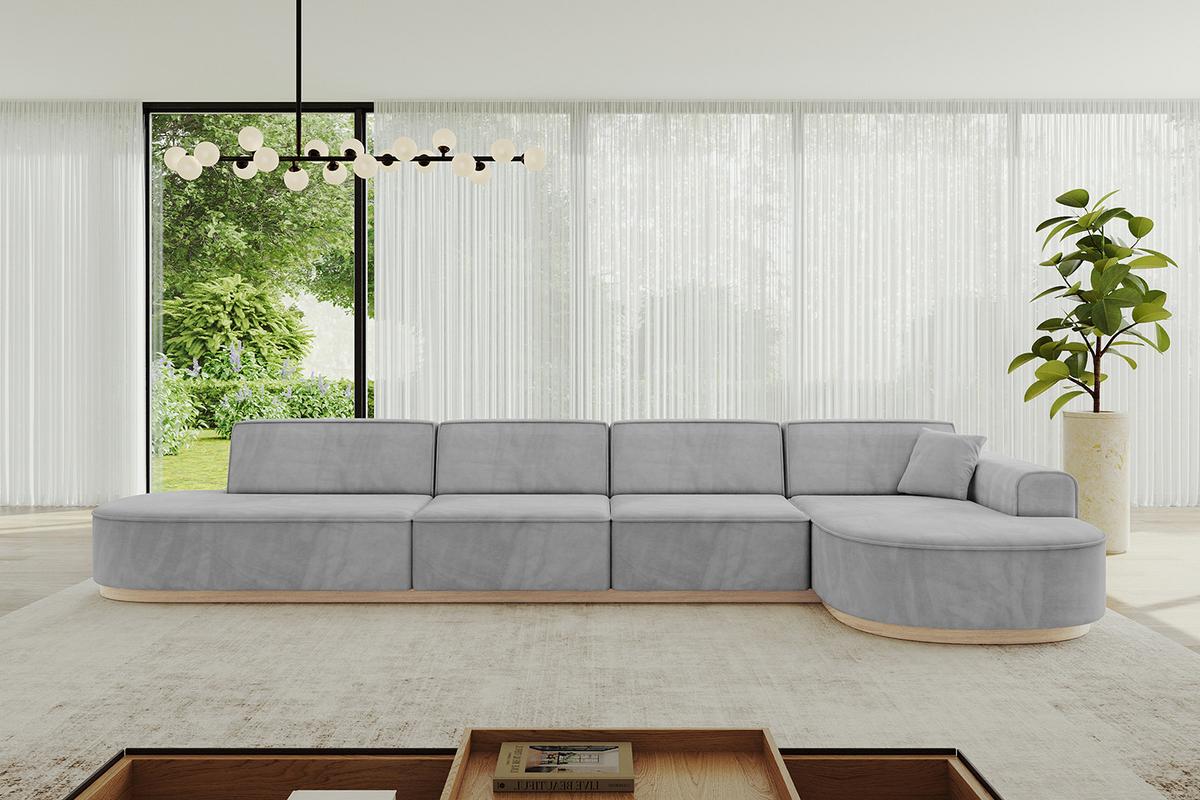 ECKSOFA Ottomane Rechts MARI-L3-v1 - 413x171x83 cm Grau Velours - Grau, Holzwerkstoff/Textil (171/413cm) - ALTDECOR