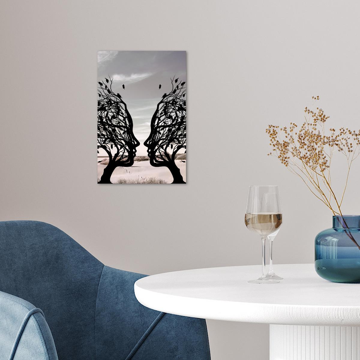 POSTER Strand - Meer - Menschen - Baum - Moderne Kunst Room Decor 20x30 cm - Hellgrau, Papier (20/30/0.1cm) - MuchoWow