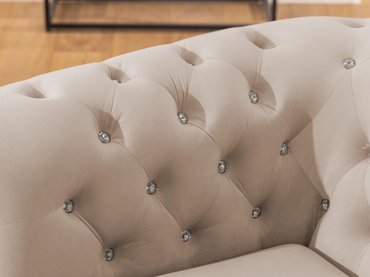 CHESTERFIELD-SESSEL Cleo Blink Beige Samt mit Kristallsteppung und braunen Massivholzfüßen - Beige/Braun, Holz/Textil (104/72/86cm) - S-Style Möbel