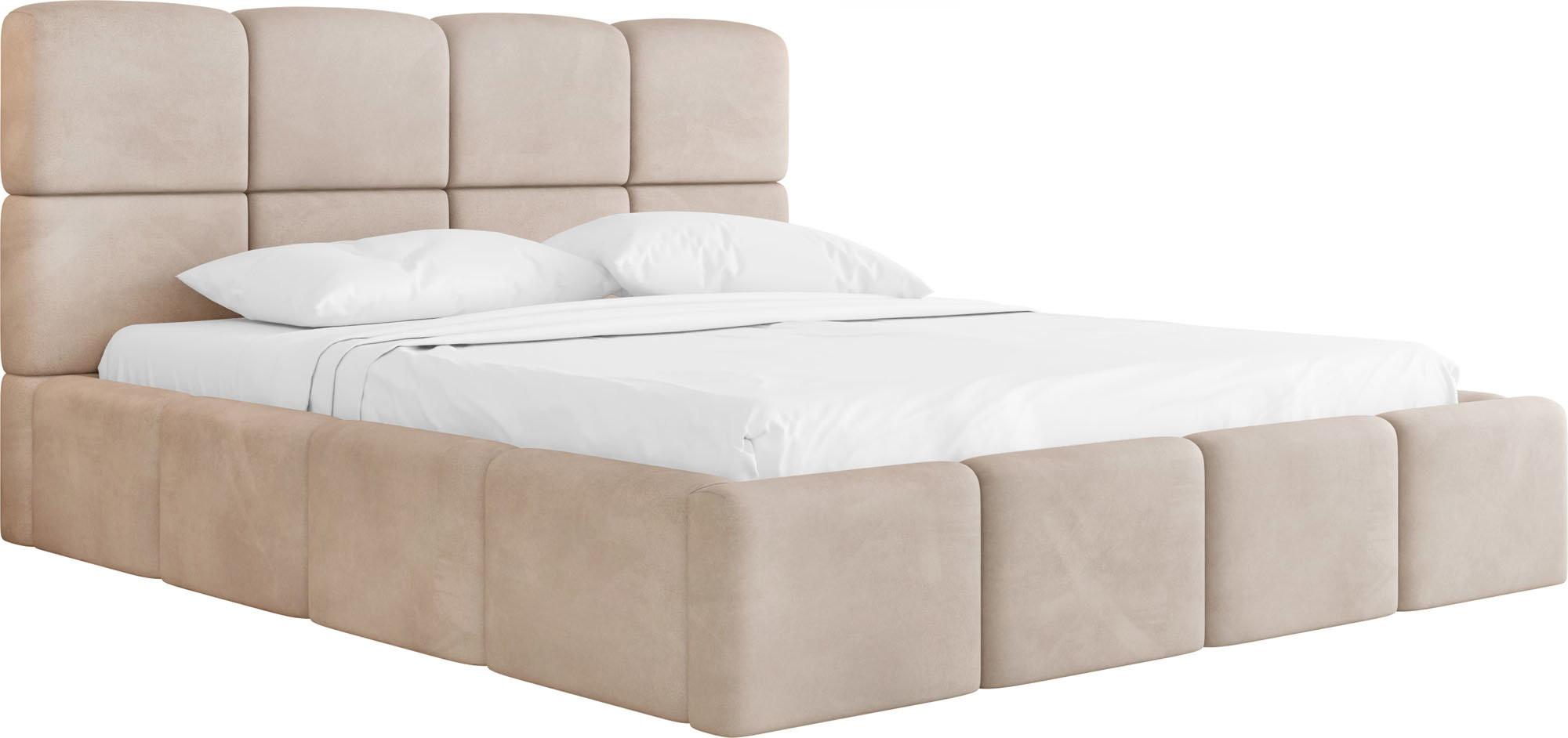 POLSTERBETT Tivio mit Bettkasten, Beige Samt 140x200 cm - Ecru/Beige, Holzwerkstoff/Kunststoff (140/200cm) - WFL GROUP