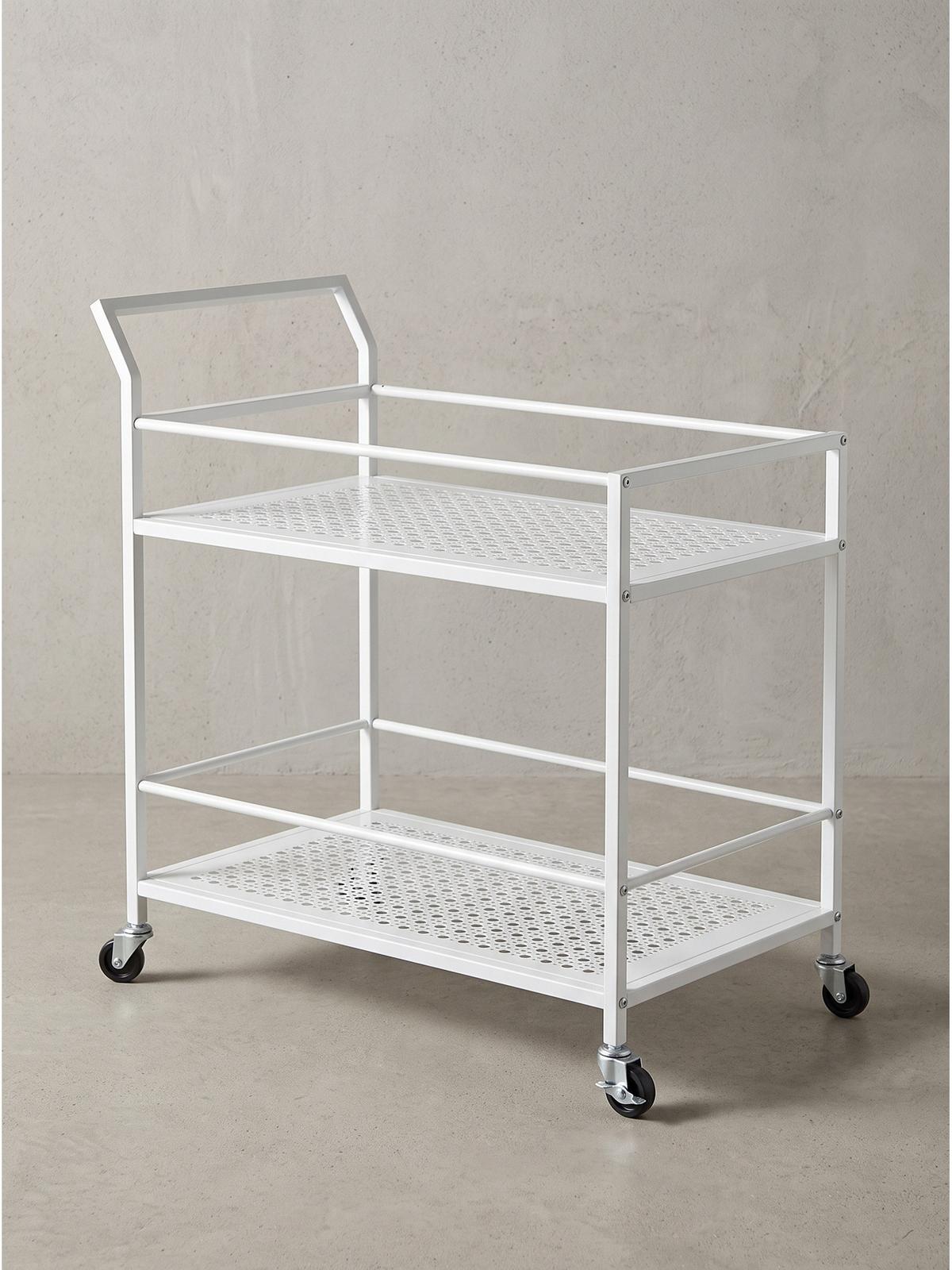 SERVIERWAGEN ALCUDIA, Eisen, mit Ablagen, mit Gitterstruktur, Weiß, 79 x 45 x 83 cm - Weiß, Metall (79/83/45cm) - KADIMA DESIGN