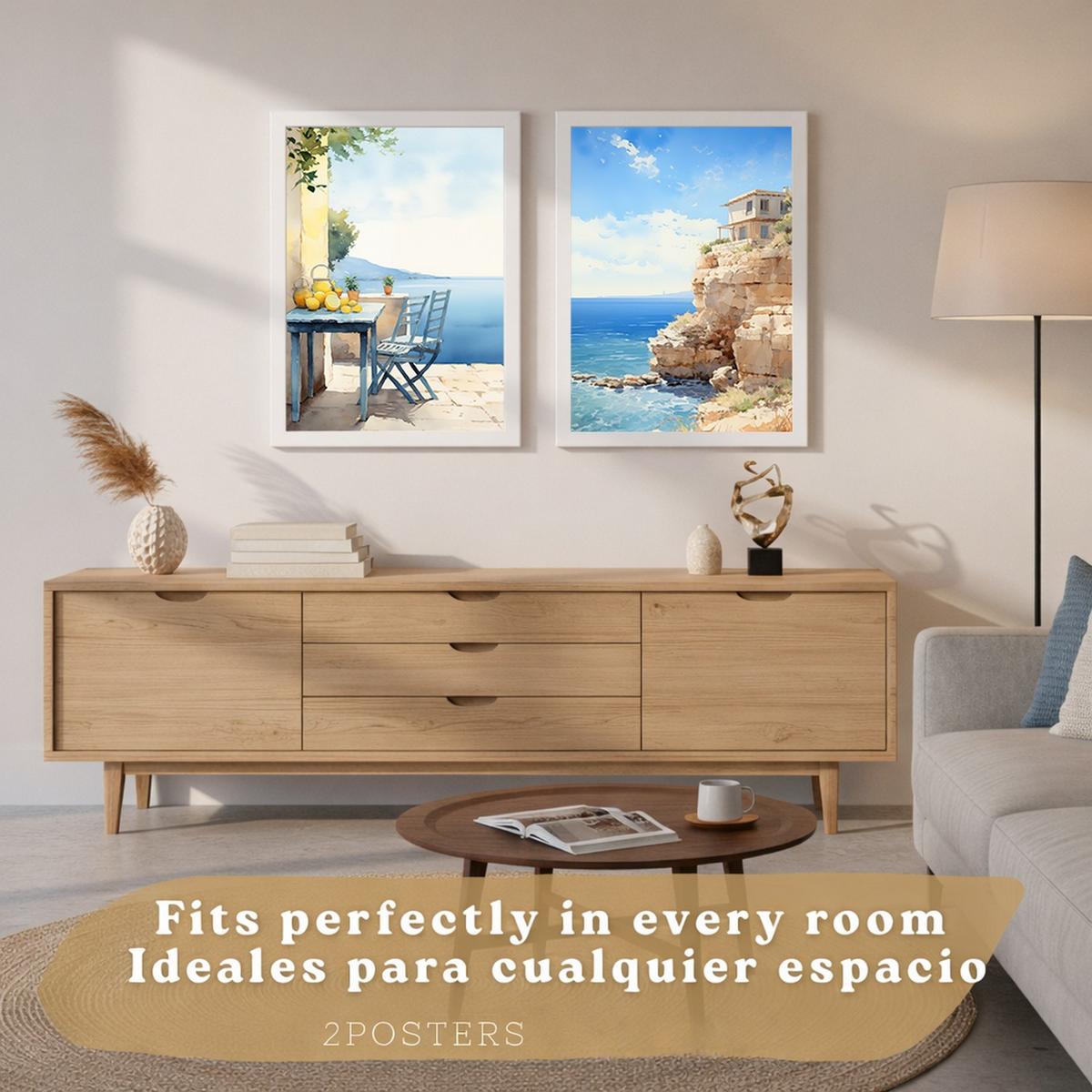 POSTER 3er Bilder-Set Wandbilder Strand Meer modern ohne Rahmen – Wohnzimmer Deko, Schlafzimmer, Küche, Badezimmer Rahmenlos A3 - Klar, Papier (29.7/1/42cm) - Nacnic