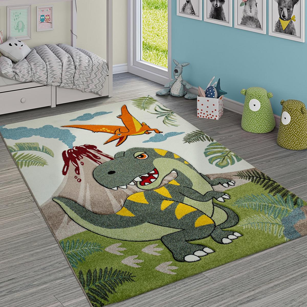KINDERTEPPICH, mit Dino-Motiv, Grün, 120 x 170 cm - Grün, Textil (170/120cm) - KADIMA DESIGN