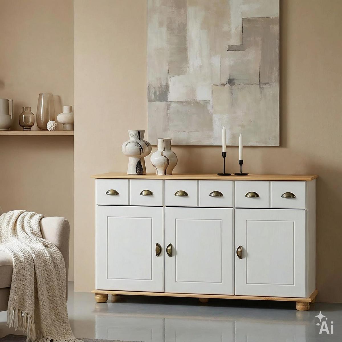 APOTHEKERKOMMODE COLMAR weiß/braun - Weiß/Braun, Holz (134/80/39cm) - IDIMEX